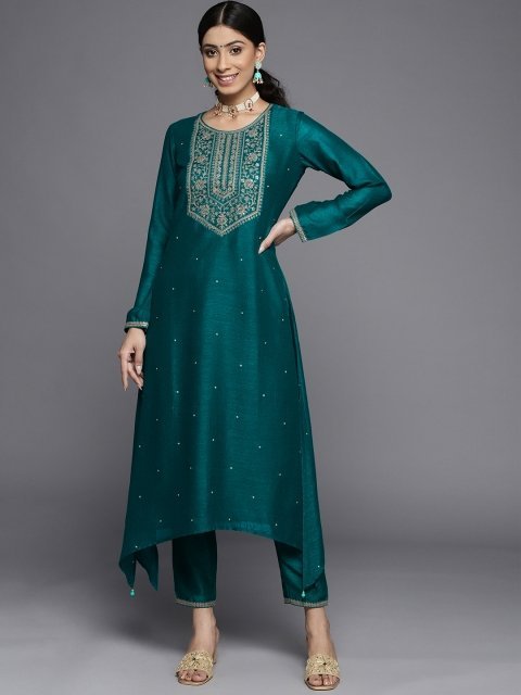 libas-women-teal-blue-golden-yoke-design-kurta-2.jpg